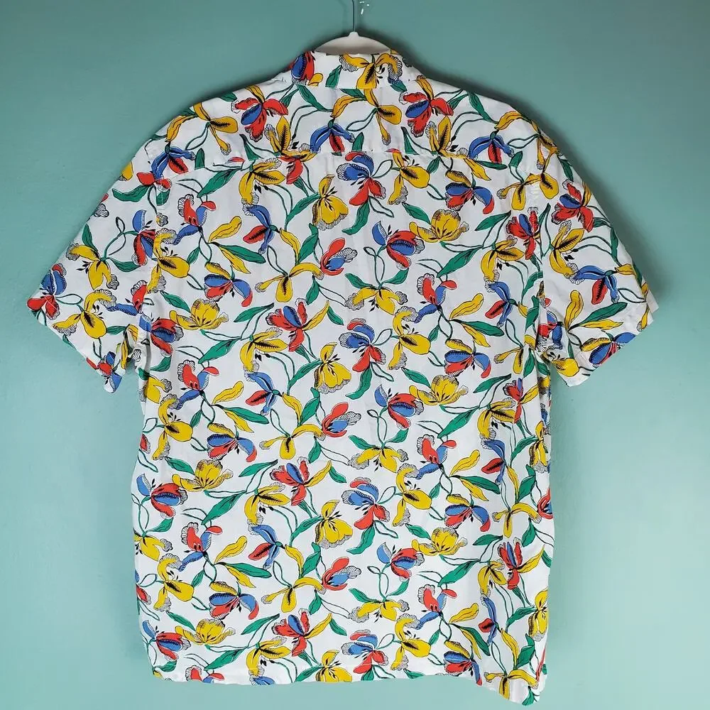 J. Crew Tropical Floral Print Camp Collar Short Sleeve Button Up Shirt Size XL